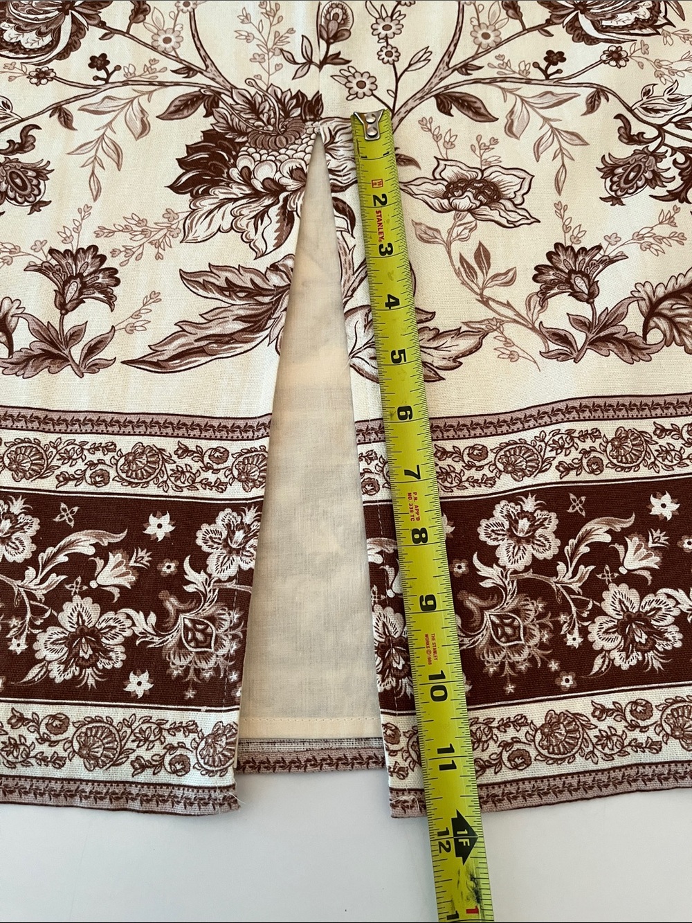 Christian Lacroix Linen Dress, size L, cream and brown floral - Picture 11 of 14